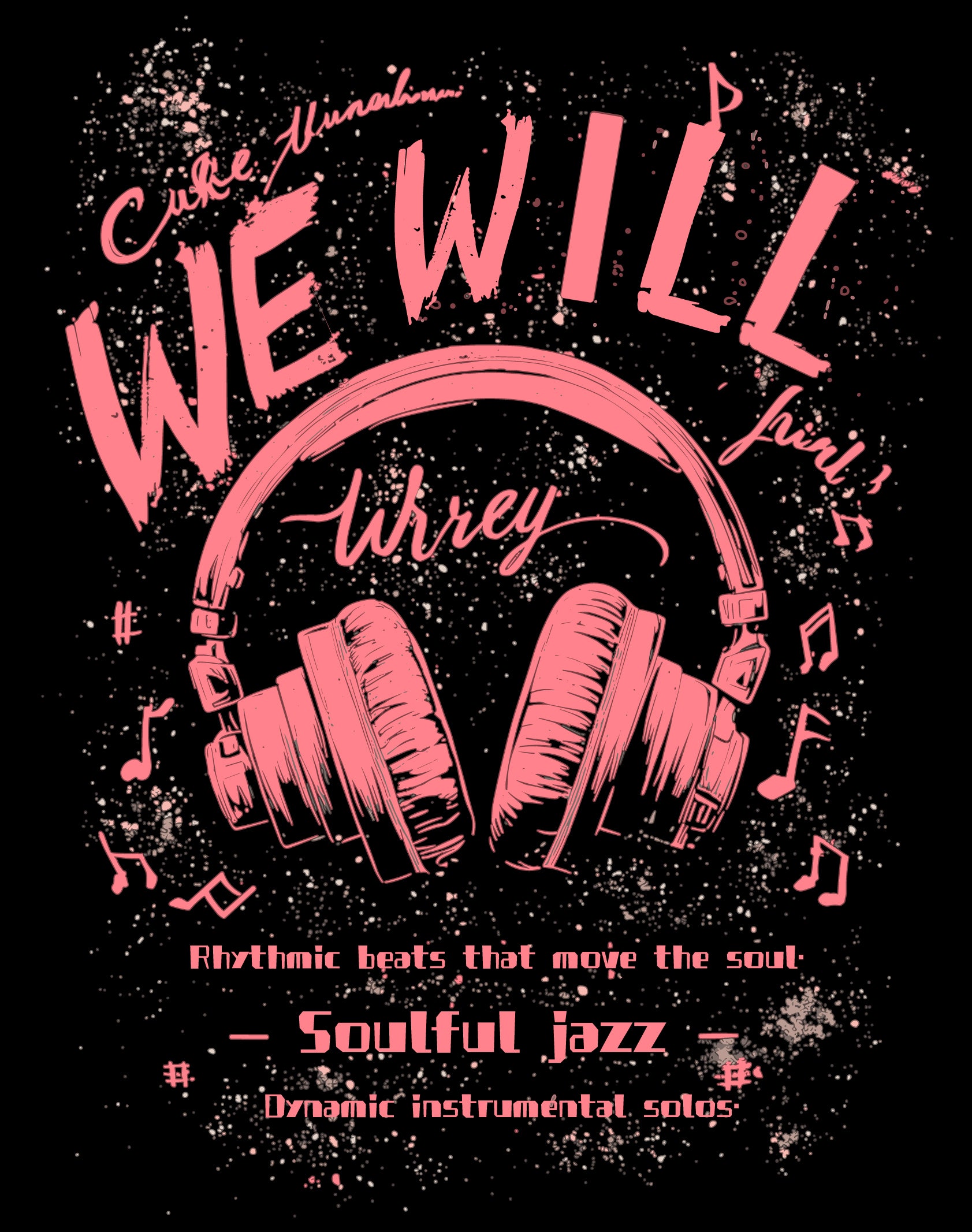Headphones, Pink Typography Graphic for Music Fans. T-shirts Graphic for Music Fans
