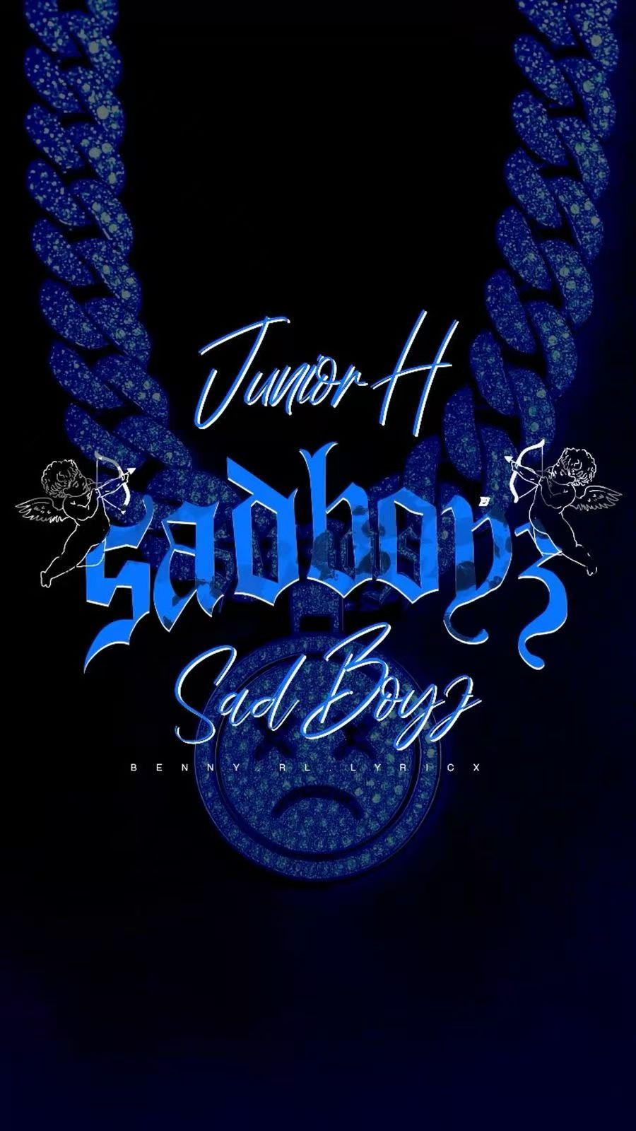 Junior H Sad Boyz album cover with blue chain necklace graphic 