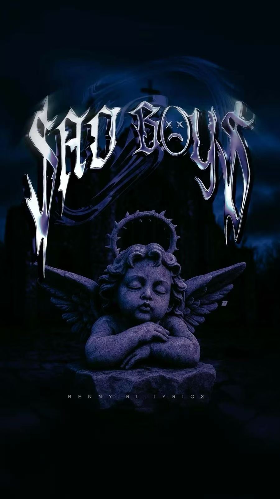 Sad Boys Gothic Graphic. Angel Statue, Dark Typography for Emo Streetwear Aesthetic