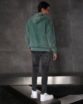 LOGEQI Sleek Men’s Black Distressed Skinny Jeans with Floral Prints