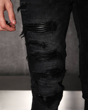 Streetwear Men’s Black Heavy Distressed & Ripped Skinny Jeans