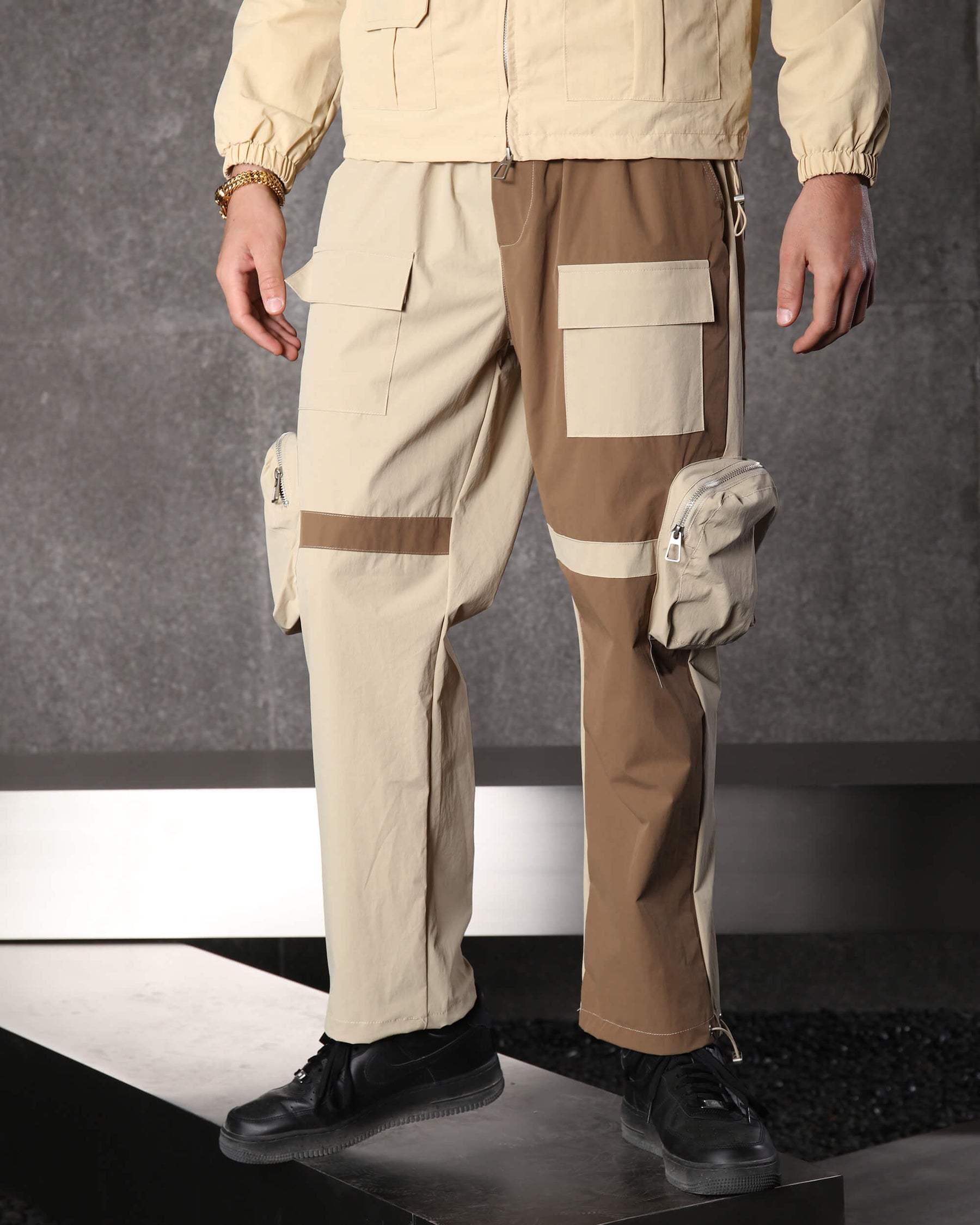 LOGEQI Men's Color-Block Utility Jogger Pants