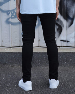 LOGEQI Hip Hop Black Ripped Jeans with Cashew Flower Patch