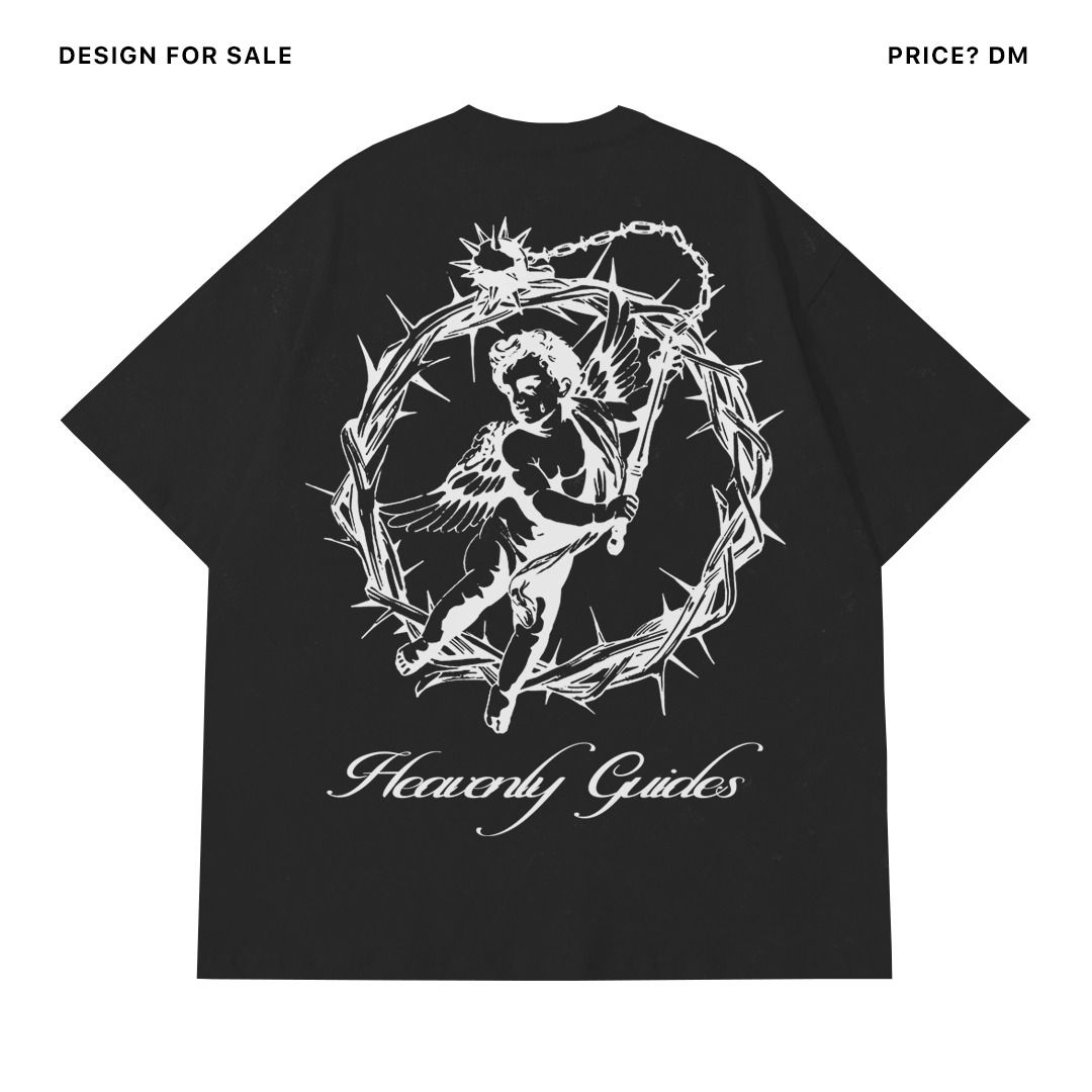 LOGEQI Men’s “Heavenly Guides” Angel Graphic Tee – Oversized 100% Cotton Streetwear T-Shirt