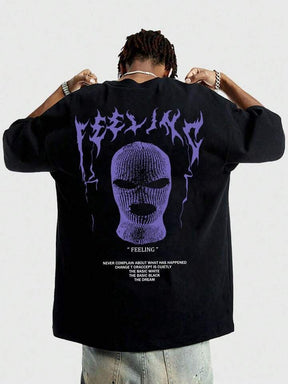Men’s Streetwear Graphic Tee – Oversized “Feeling” Balaclava Print T-Shirt | LOGEQI