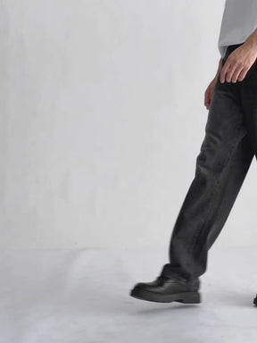 LOGEQI Men’s Washed Black Loose Fit Jeans – Wide Leg Street Style Denim