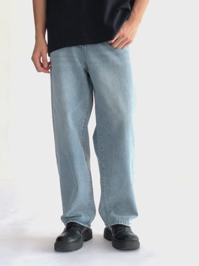 LOGEQI Men’s Loose Fit Light Blue Jeans – Casual Wide Leg Denim
