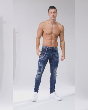 LOGEQI Slim Fit Deep Wash Blue Ripped Jeans