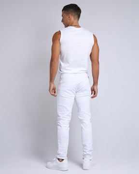 LOGEQI Slim Fit Graffiti Patch White Ripped Jeans