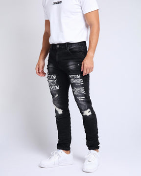 LOGEQI Graffiti Ripped Black Jeans
