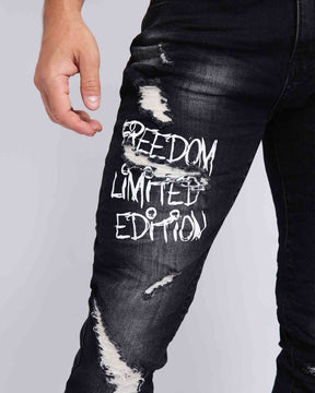 LOGEQI Gothic Graffiti Black Ripped Jeans
