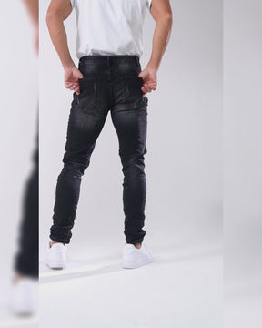 LOGEQI Gothic Graffiti Causal Ripped Black Jeans