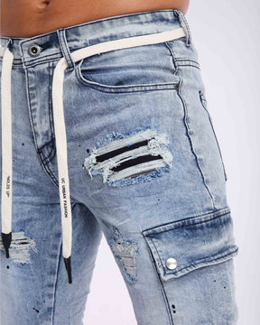 LOGEQI Slim Fit Workwear Blue Ripped Jeans