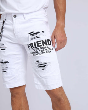 White Casual Printed Ripped Jeans Shorts