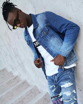 Logeqi Irregular Washed Blue Denim Jacket