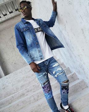 Logeqi Washed Irregular Blue Denim Jacket